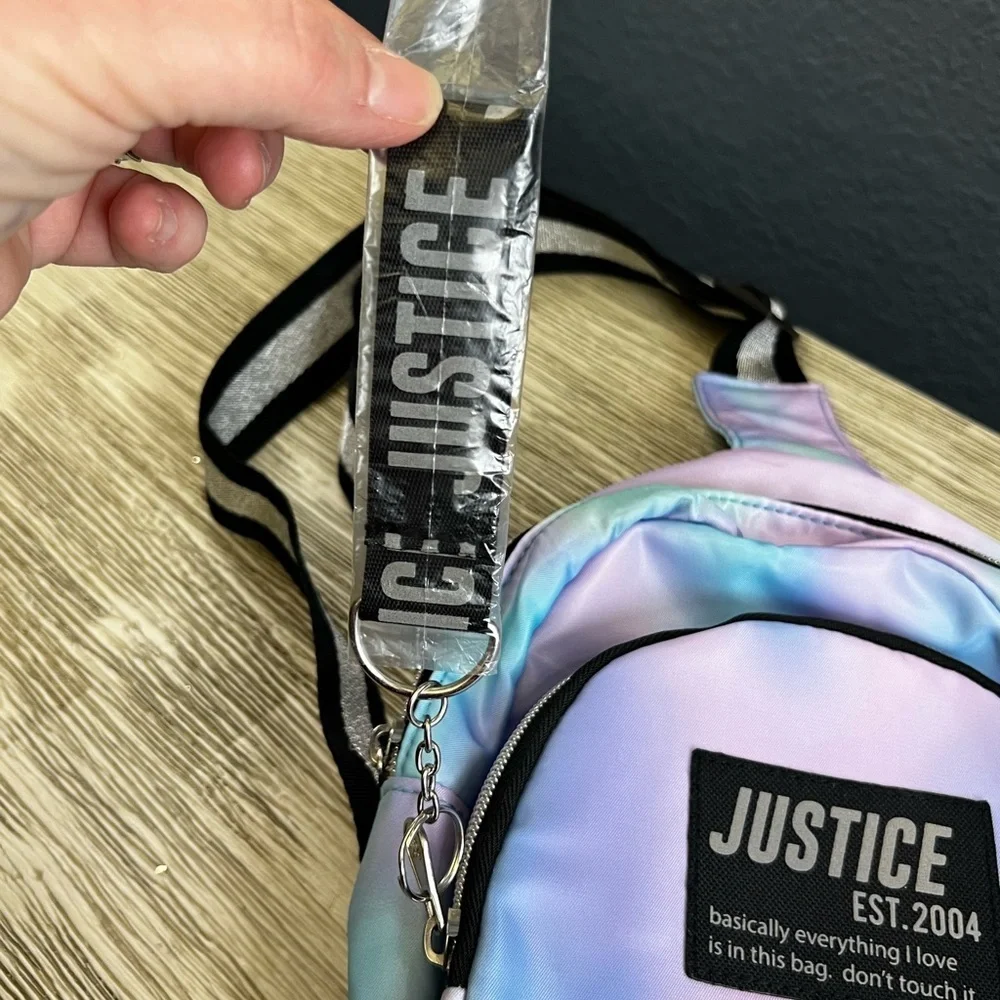 🆕 Justice Tie Dye Mini Sling Backpack with Black Accents